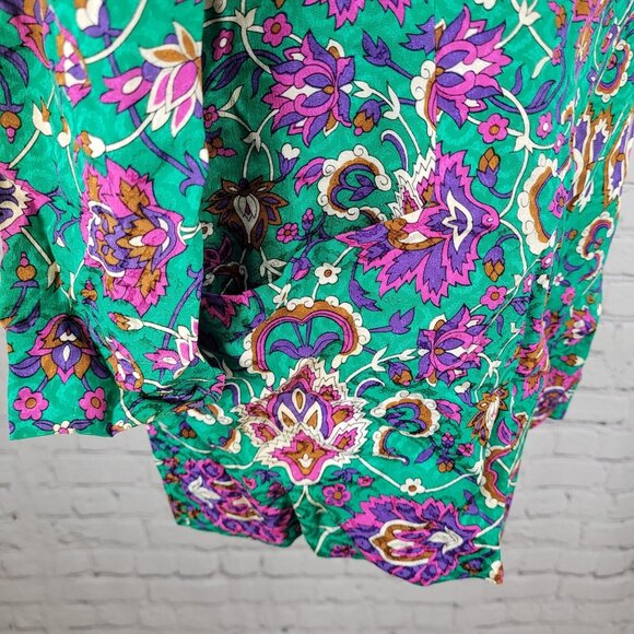 NWT VTG Richard Warren Green 100% Silk Floral Gold Button Long Sleeve Blouse 4 - Picture 9 of 16